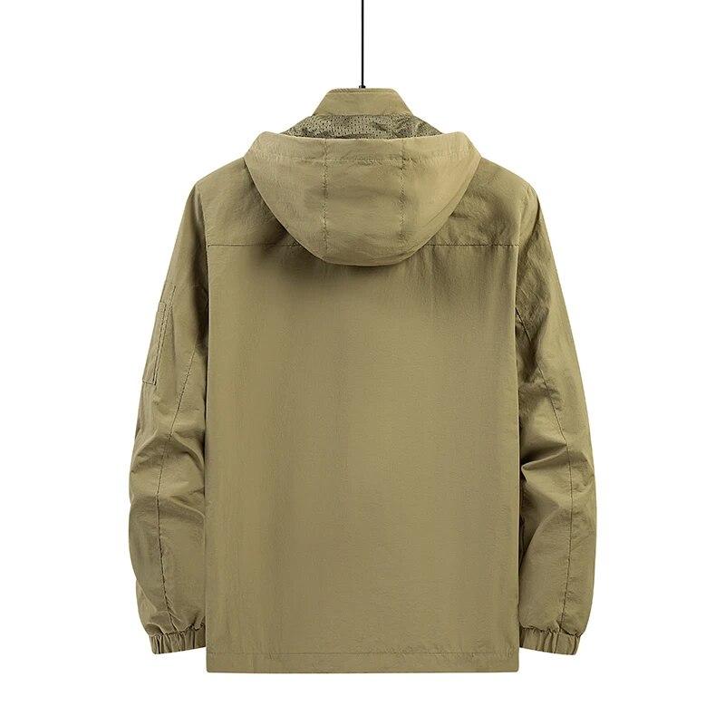 Mens Spring Autumn Outdoor Casual Windproof Baggy Jacket Men Waterproof Detachable Hat Multiple Pockets Trench Coats