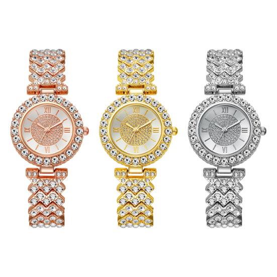Women's Rhinestone Bracelet Watch Alloy Roman Numerals Quartz Wristwatch with Densely Set Crystals, 7mm Ultra Thin Lightweight Design for Office