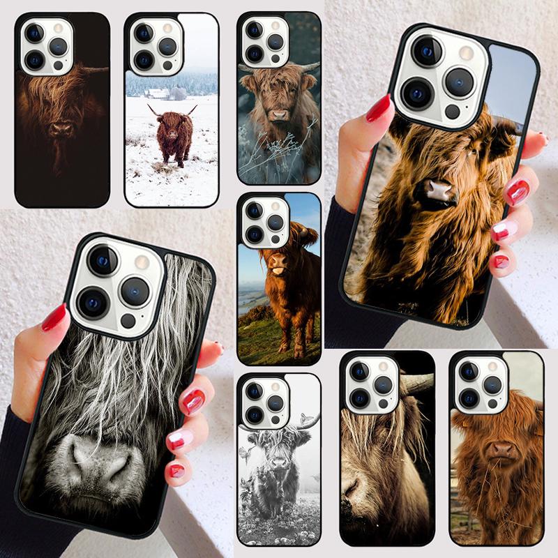 Cute Highland Cow Phone Case for iPhone 17 Air 16 16e 15 Plus for Apple 13 11 12 14 Pro Max Cover coque Shell