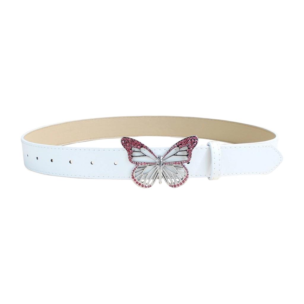 Elegant PU Leather Waist Belt Waist Ornament Decorative Sash Feature Rhinestone Butterfly Buckle for Fashion Women