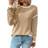 Women's Crew Neck Long Sleeve Top Loose Fit Streetwear Casual Sweater Color Block Patchwork Pullover Fall Knit Waffle Shirt