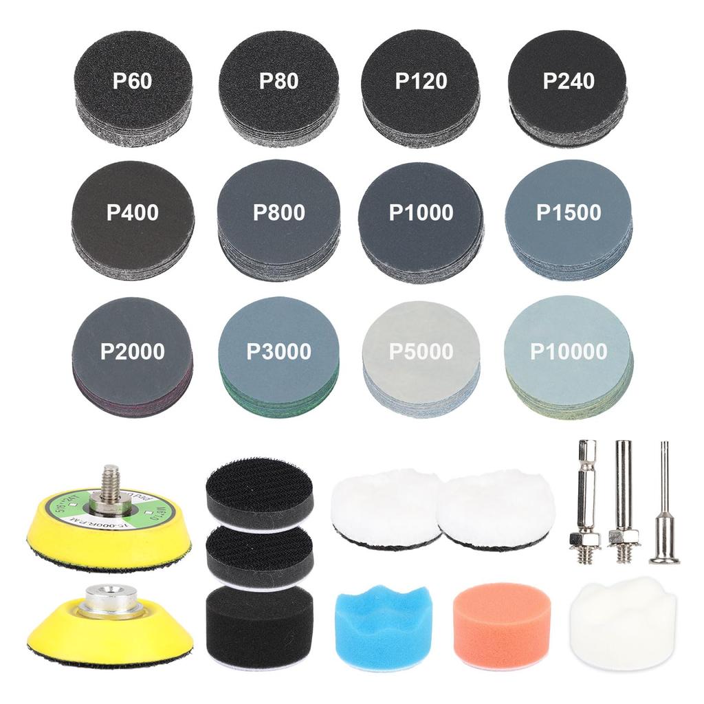 Waterproof Sandpaper 193 with Polishing Pads and to Compatible with and 6mm for Hex Power Screwdrivers and Small Power Sanding Discs for Car DIY