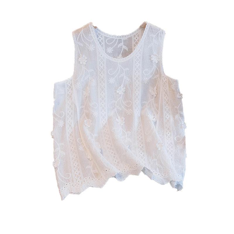 Plus Size Women's Korean Lace Embroidered Vest – Versatile Hollow Design