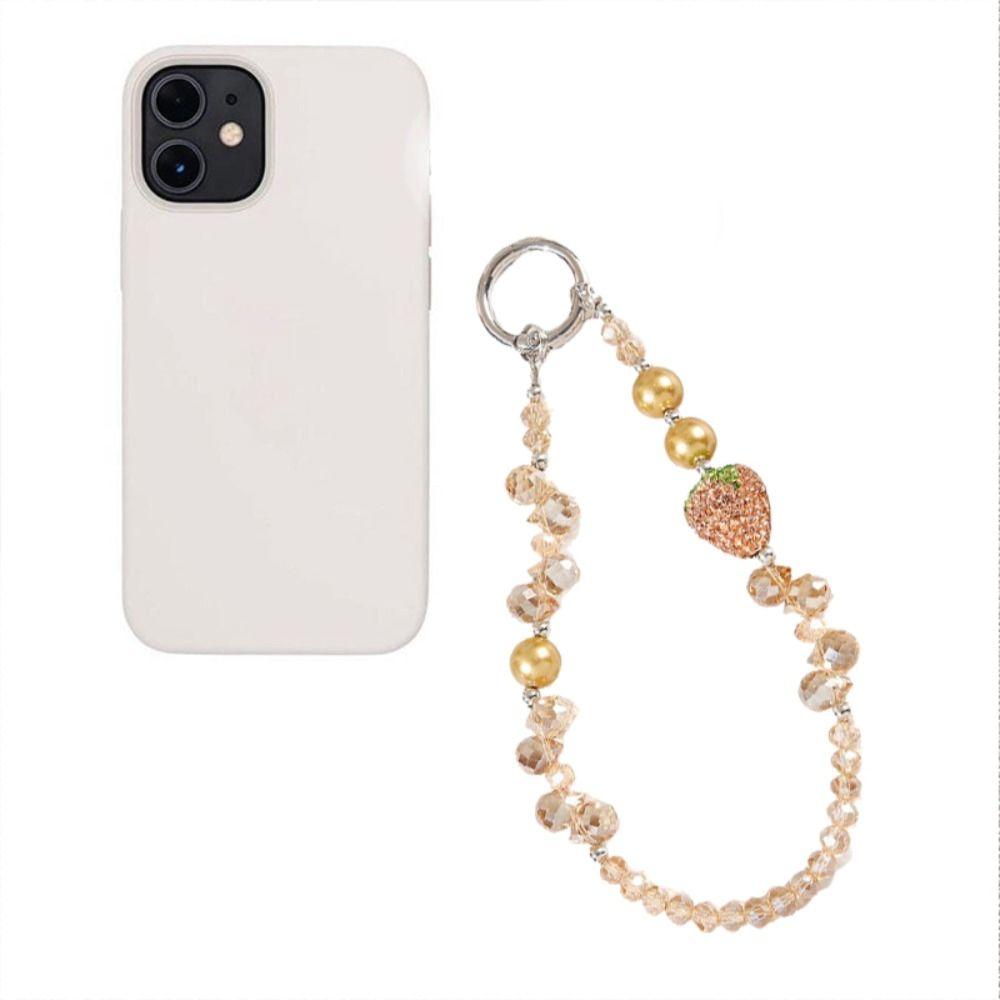 Short Bling Strawberry Phone Chain Anti-lost Pearl Mobile Phone Lanyard  Christmas Gifts