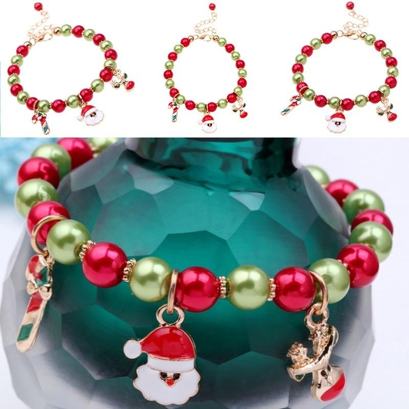 Christmas Natural Stones Colorful Simulated- Beads Charm Bracelets Elastics Rope Bracelets & Bangles
