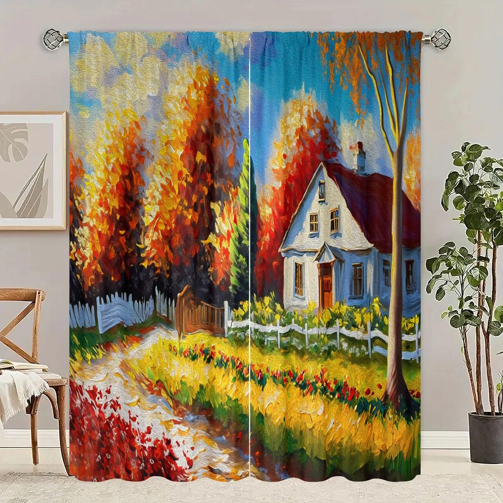 Print Curtains Piece Polyester Set Bedroom Living Room Study Window Treatment Curtain Made Of Washable Great Ready