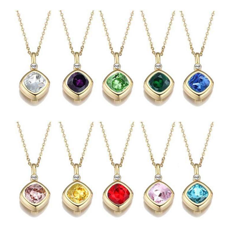 Replaceable Zircon Necklace Birthstone Pendant Neckchain Adjustable Choker Handmade Collarbone Chain Jewelry for Women