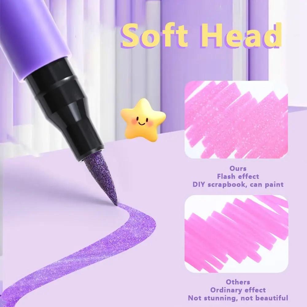 Multi-functional Glitter Colored Marker Pen Single Head Double Head Fluorescent Pen Soft Head Highlighters DIY Art Painting
