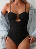 European and American Sexy Hollow One-piece Swimsuit Female Hottie Style Backless Thin Shoulder Straps Cover Belly and Look Thin Vacation Swimsuit