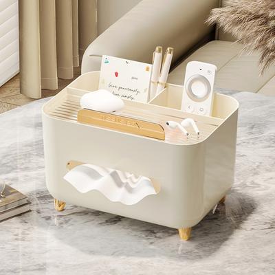 Multifunctional Tissue Box Cover Holder with Storage Compartments Large Capacity Rectangular Napkin Tissue