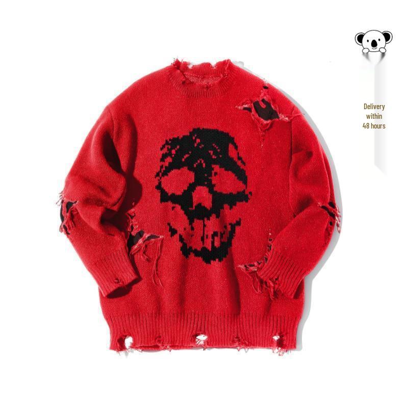 Skull Pattern Ripped Sweater - X 84586