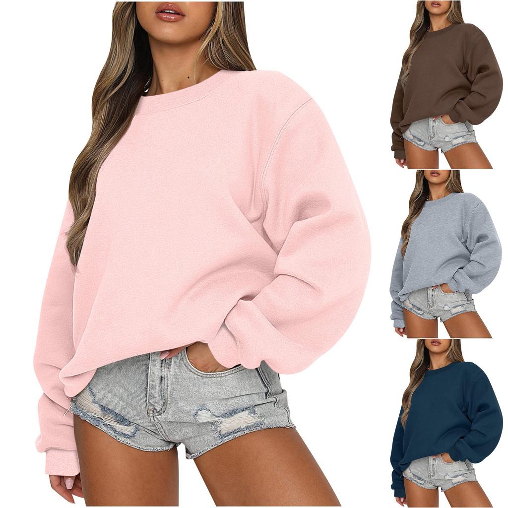 Damer Vintertoppar Dam Långärmad Sweatshirt Casual Rundhals Lös Passform Pullover Fleece Toppar
