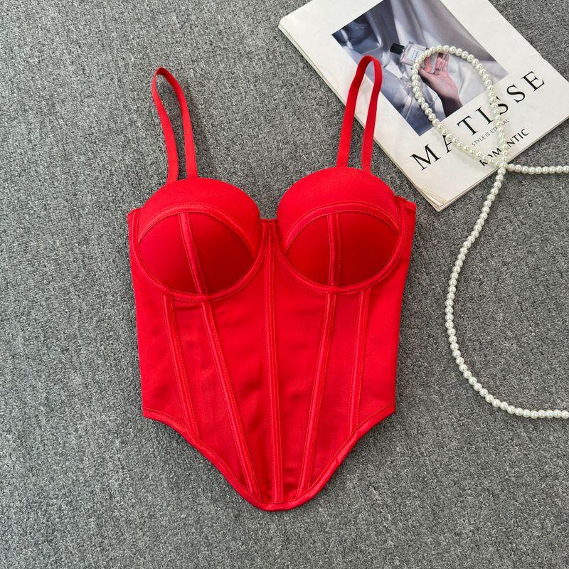 Outwear Corset Asymmetrical Hem Fishbone Soft Support Steel Ring Short Vest Sling Slim-Fitting Simple Tube Top Tops