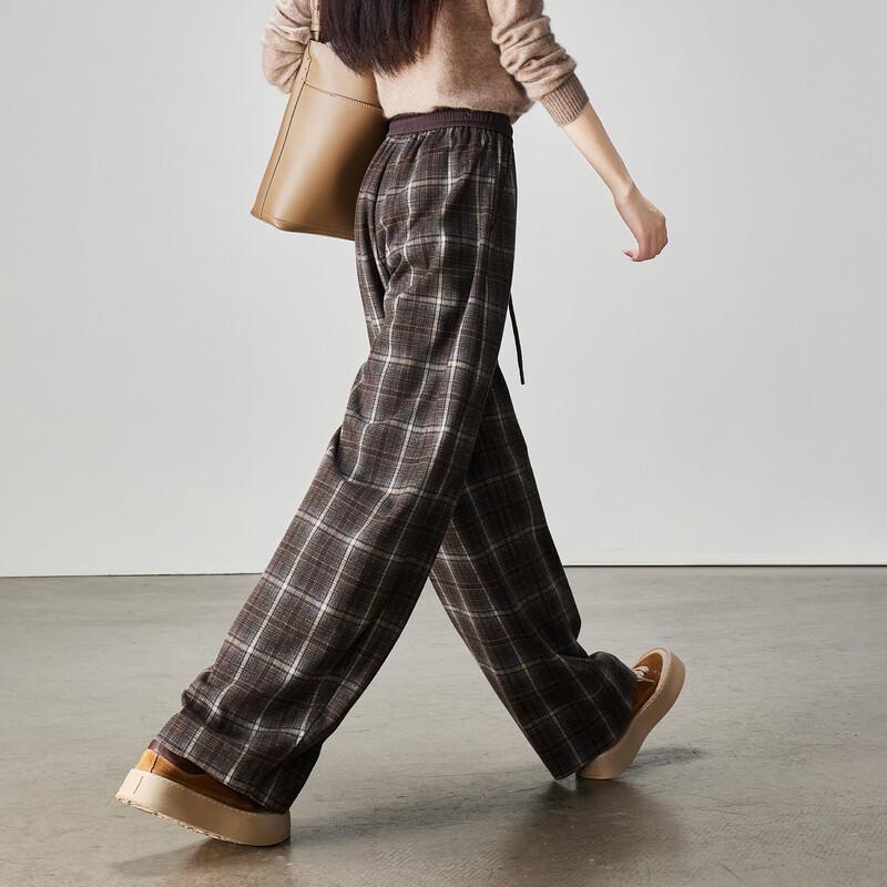 SOFSIL Retro Plaid High-Waisted Wide-Leg Trousers