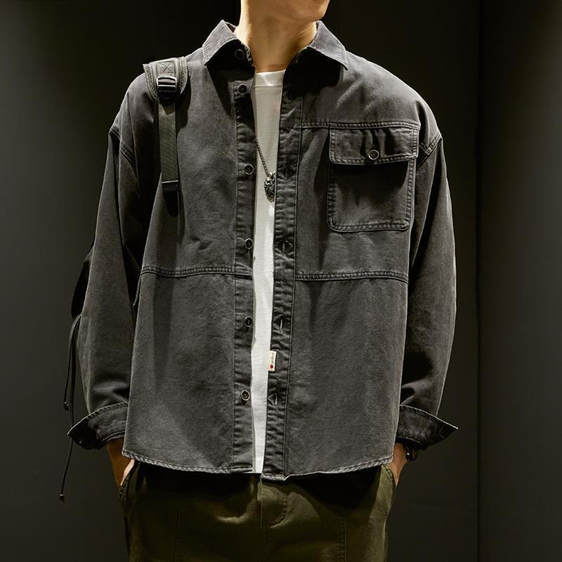Men's Trendy Long Sleeve Shirt Jacket - Loose Fit, Plus Size, Japanese Style Workwear for Spring and Autumn