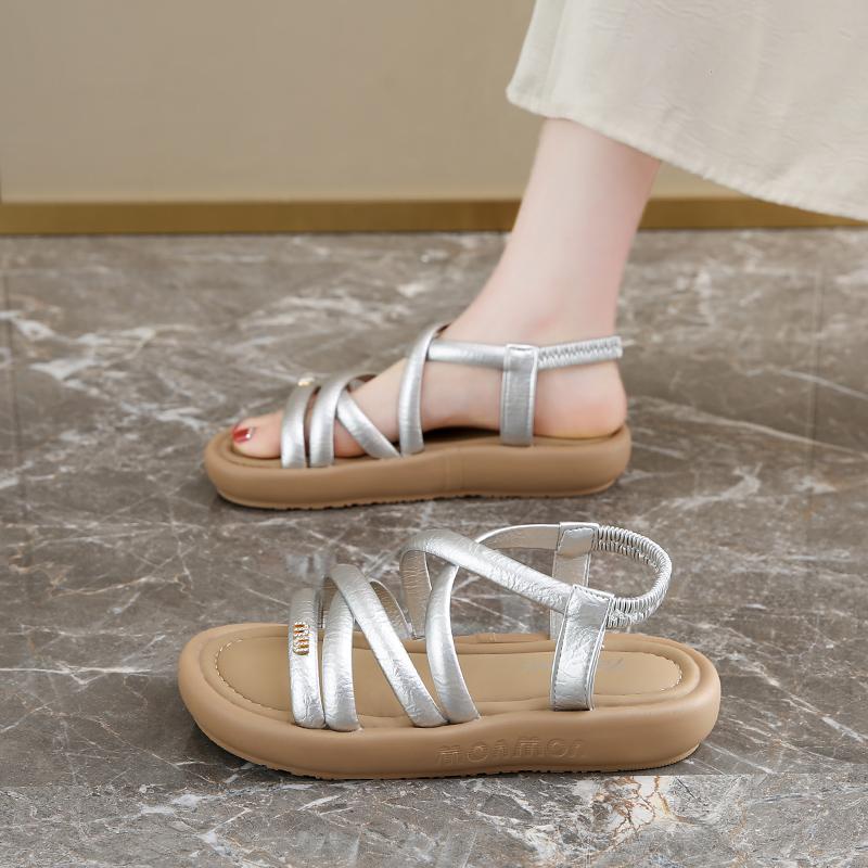 CRLAYDK Women's Open Toe Sandals Flat Cross Strap Elastic Band Slides for Summer Walking Ladies Outdoor Beach Travel Slippers