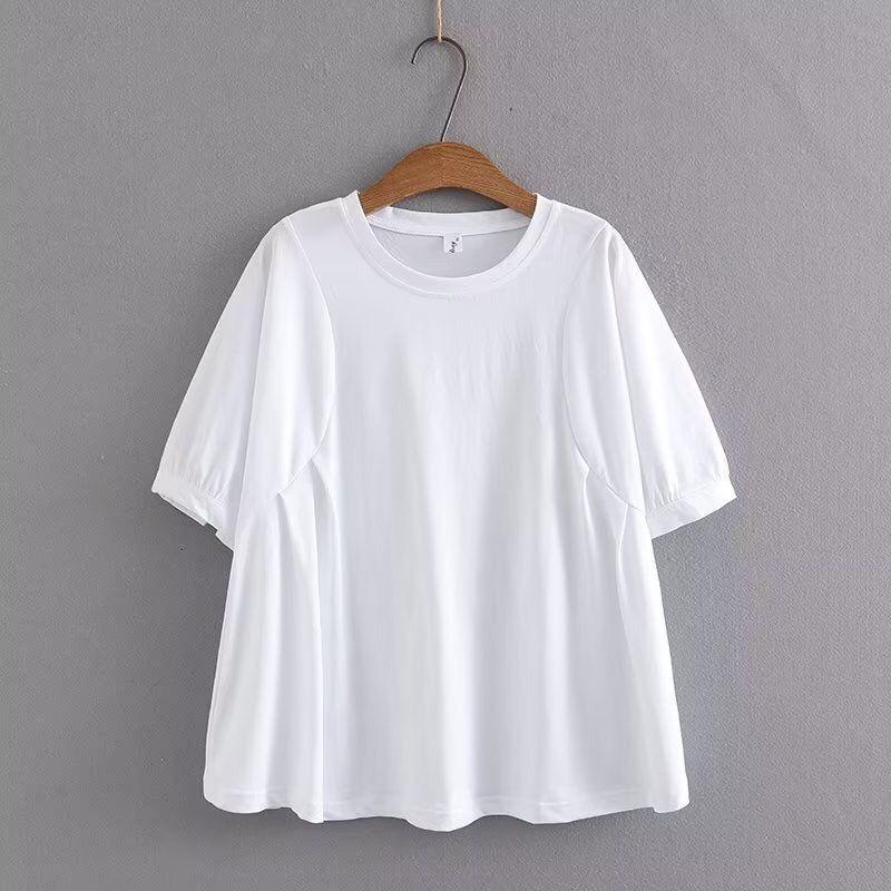 

Summer Clothing Age Reducing Western-style Casual Loose Oversized Belly Covering Round Neck Mid Sleeved Versatile Doll Shirt 4XL білий
