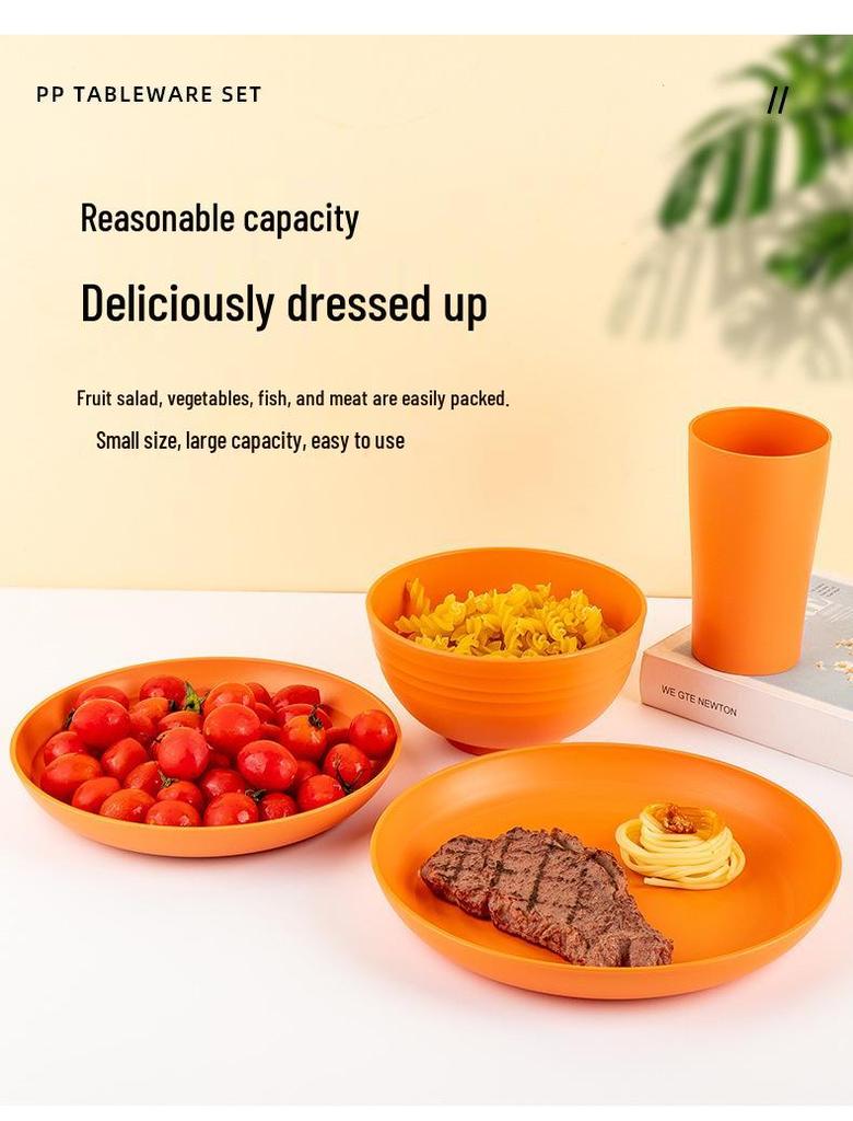 Cross-border Plastic Tableware Set: Plates, Bowls, Cups, Vomit Bowls, 24-Piece for Home Use.