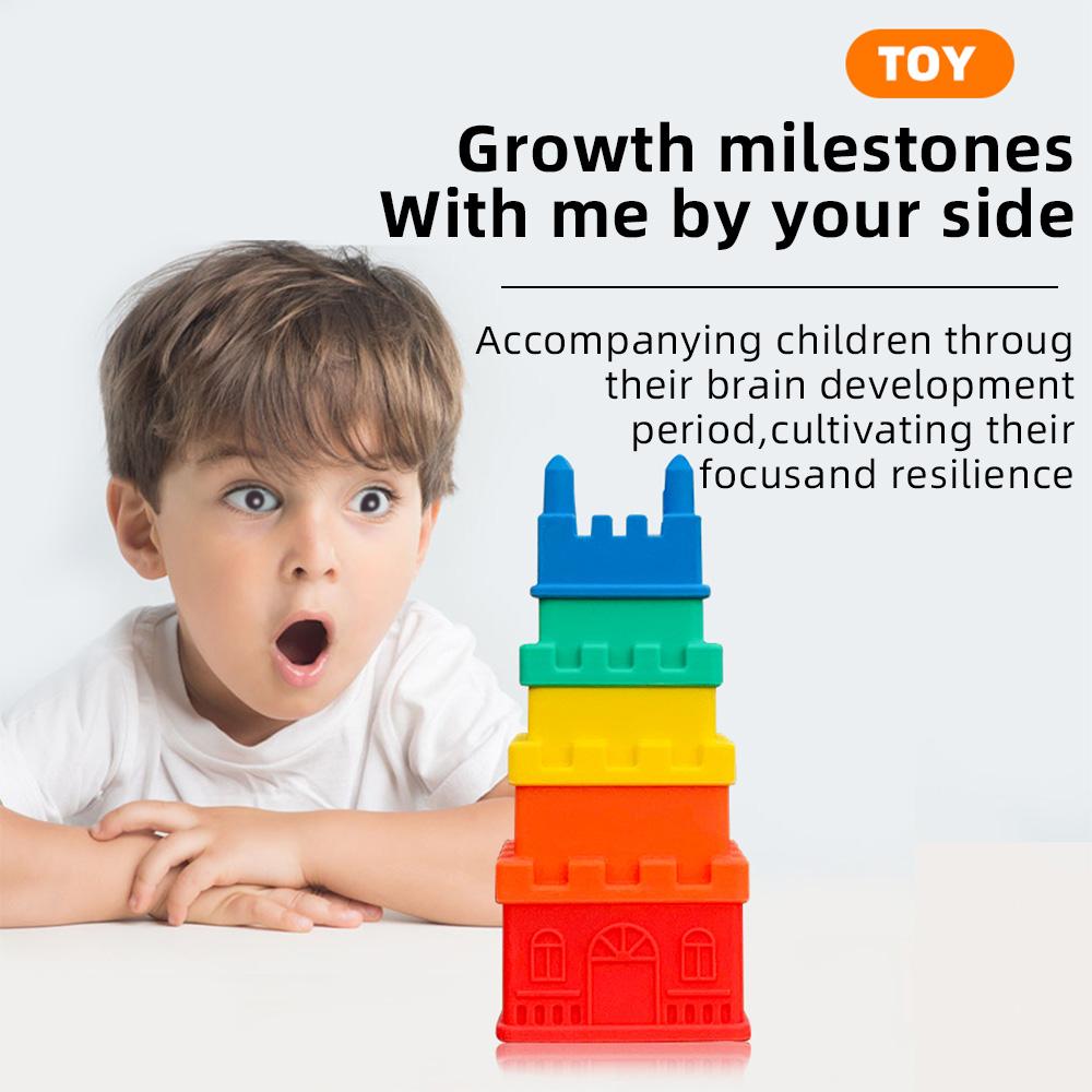 5pcs Silicone Stacking Toys for Toddlers Soft Building Blocks for Teethers Stacking Tower