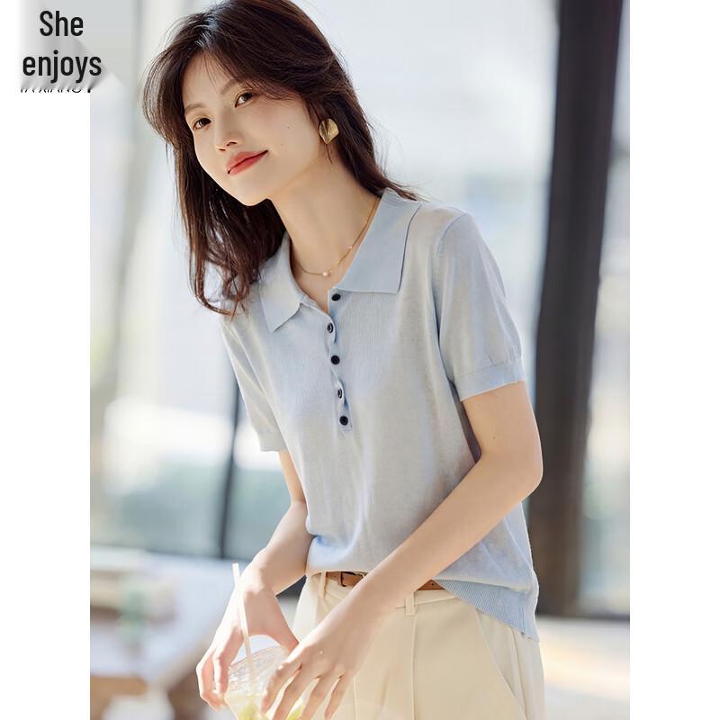 Damen Kurzarm-Polo-Strickoberteil