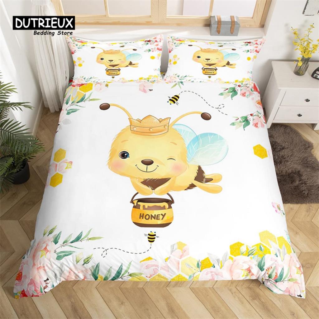 Niedliches Milchkuh Bettwäsche-Set King Cartoon Tier Bettbezug Botanisch Floral Steppdeckenbezug Mikrofaser Bauernhaus Tagesdecke Bezug