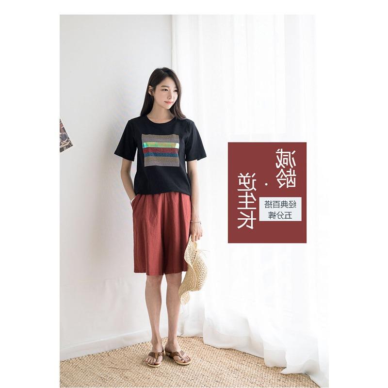 Cotton and Linen Five Quarter Pants Women's Summer Casual Shorts Plus Size Hot Pants Elastic Waist 5 Minutes Wide Leg Pants