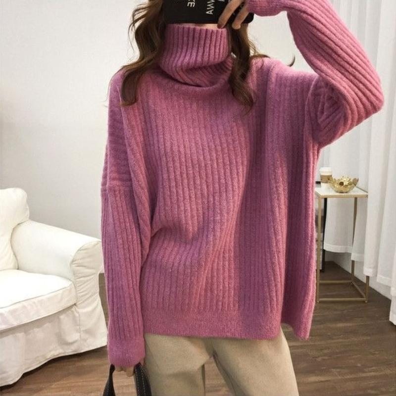 High Neck Loose Slouchy Style Ladies Sweaters Solid Colour Thickened Casual Peplum Knitted Bottoming Shirt Can Be Worn Outside Warm Tops