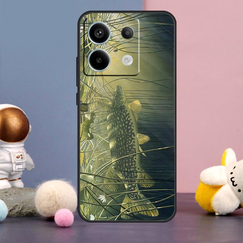 Pike Fish Fishing Lure Case For Xiaomi Redmi Note 14 9 10 11 12 13 15 Pro Plus Redmi 15 15C 14C 10C 12C 13C Cover