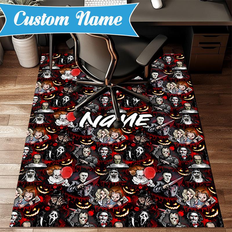 Custom Name Ghostface Horror Theme Rug for Living Room, Game Rooms, Office, Bedroom, Floor Mat Playful Design, fan gifts Christmas decor