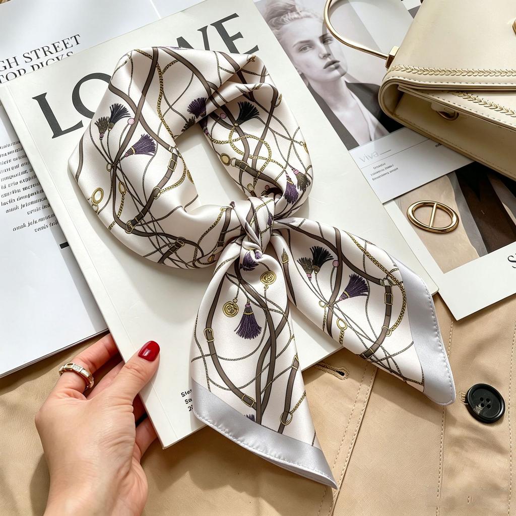 Simple temperament Spring and summer female imitation silk scarf versatile Korean version casual small square scarf neck protection decorative scarf