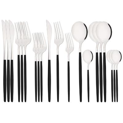 Couverts occidentaux noirs et argentés, couteau, fourchette à Dessert, cuillère à thé, vaisselle en acier inoxydable, service de table de fête, 20 pièces