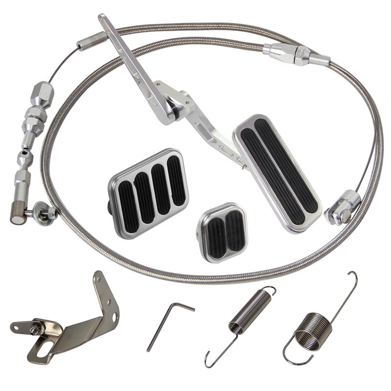 Aluminum Throttle Mount Gas Pedal w/Brake+Clutch Pad & 24"/36" Throttle Cable Bracket Spring Kit