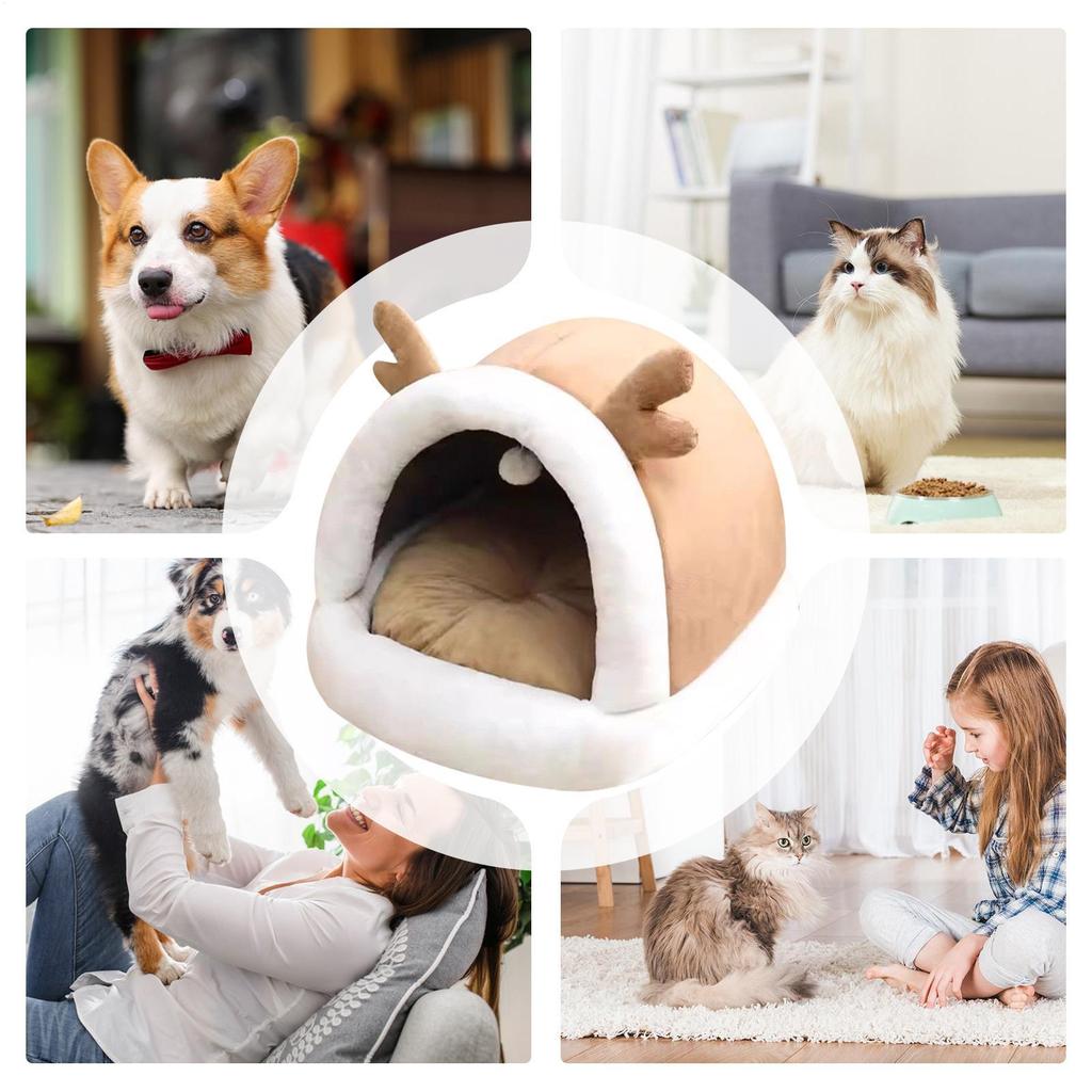Deer Antler Cat Bed Cave Non-Slip Pet Plush Nest cold-proof dog bed Pet Supplies for Dog Puppy Kitten Sleeping