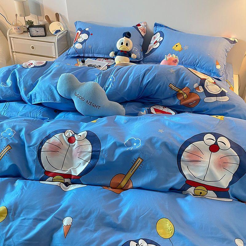 Three-piece Set Korean Girl Heart Cute Rabbit Berry Four-piece Set Simple Checkerboard Bed Sheet Blue Quilt Cover