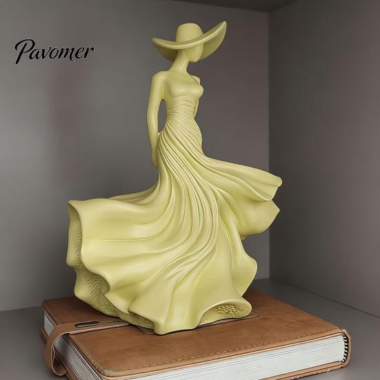 Cream Style Room Decor Woman Statue, Resin Art Sculpture for Living Mantel Shelf Decor, Modern Female Exquisite Carved Sculptures Figurine, Wide Brim
