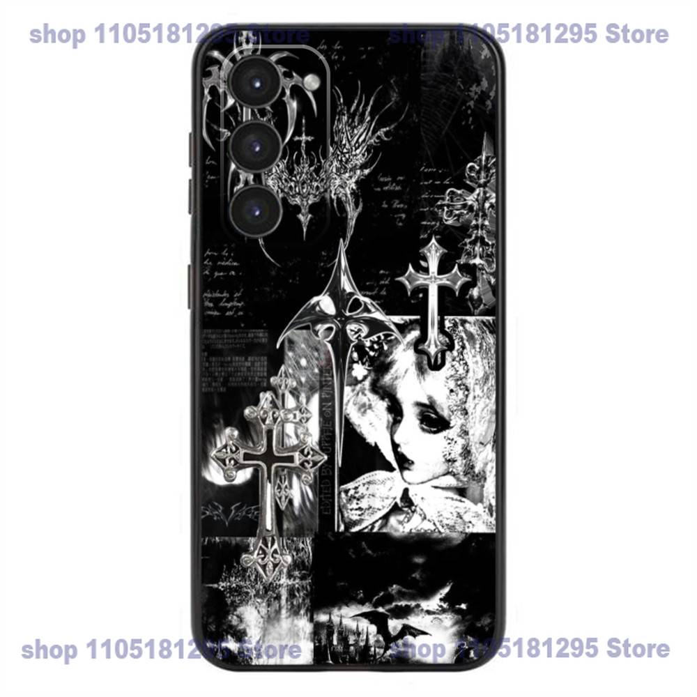 Gothic Cyber Sigil Cross Eyes Skull Phone Case For Samsung Galaxy A32,21s,22,31,52,53,72,73,Note20,8,9,10 Silicone Black Cover
