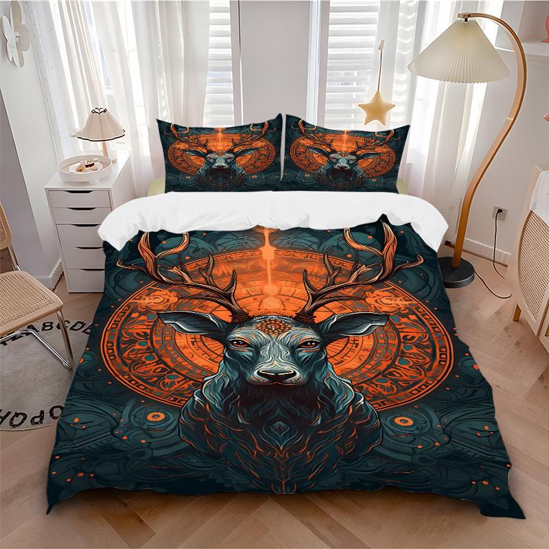 

3pcs Deer Mandala Soft Comfortable Bedding set, For Bedroom, Guest Room And Dorm, All - Season Use, High-Definition Printing142 135x200cm