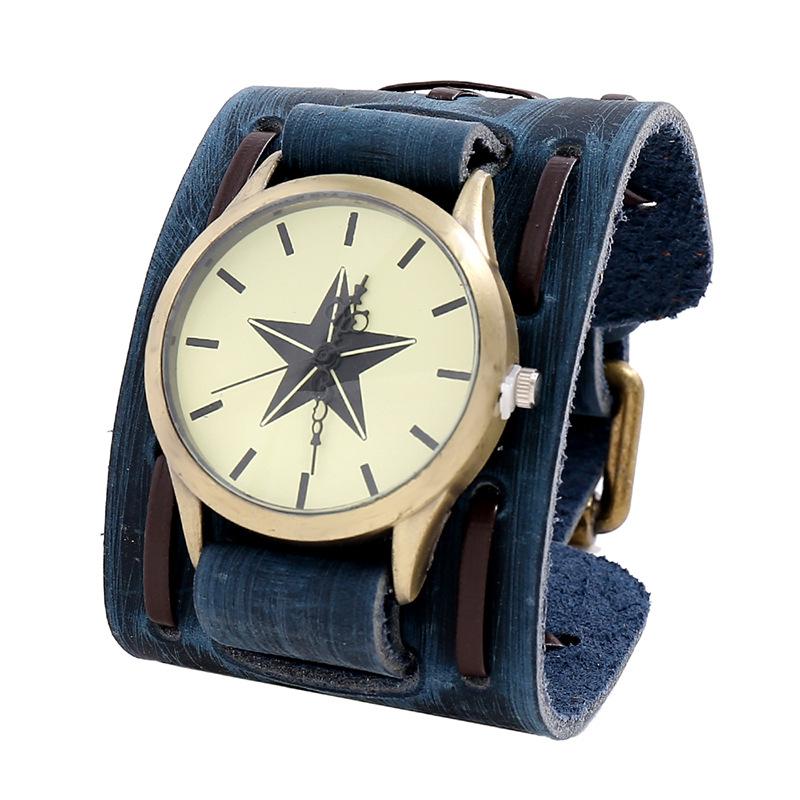 Europa og Amerika Nye smykker personlig atmosfære retro herre kuskinnklokke Punkstil bredt lærarmbånd