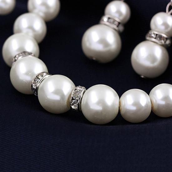 Conjunto de joyería nupcial para mujer, collar, pulsera, pendientes, perlas de imitación