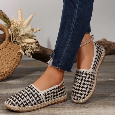 Fashion 2024 Ladies Shoes On Sale New Brand Autumn Slip On Women's Flats Round Toe Mixed Colors Houndstooth Casual Flat Rubber Loafers