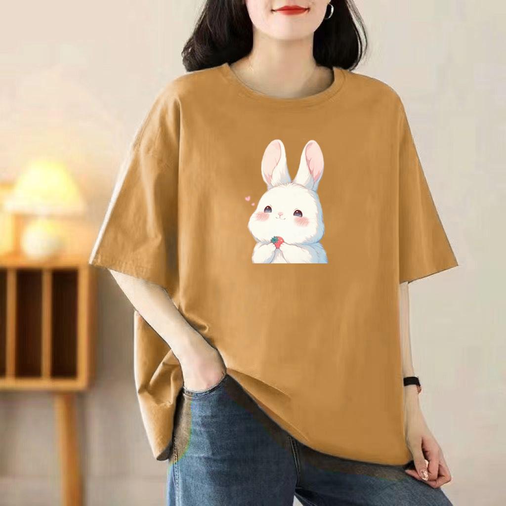 Loose Cotton Short-sleeved T-shirt Ladies Summer New Blouse Women Round Neck