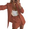 Women's Slim Fit Two Piece Suit Lapel Long Sleeve Blazer High Waist Belted Short Co-ord Outfit Set