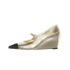 silver High Heel Wedge Shoes Newest Pumps Breathable Slip On Breathable Women Sandals Female Pointed Toe Slippers High-heeled