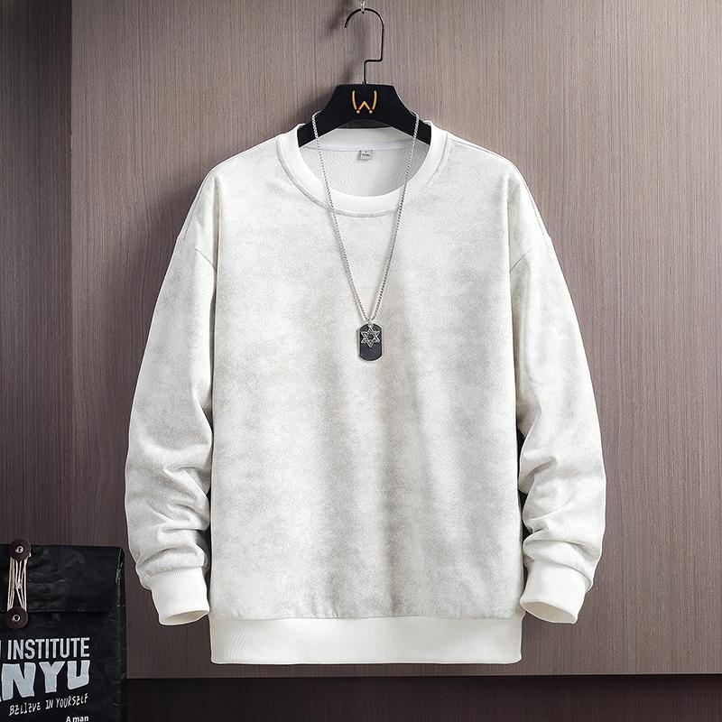 Men's Washed Effect Crew Neck Sweatshirt - Casual Loose Fit Pullover