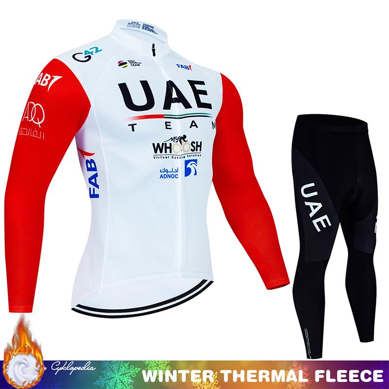 Cycling Jumper Men's Suit UAE Thermal Jersey Man Costume Bike Clothes Pro Team 2024 Winter Fleece Clothing Mtb Pants Blouse Bib