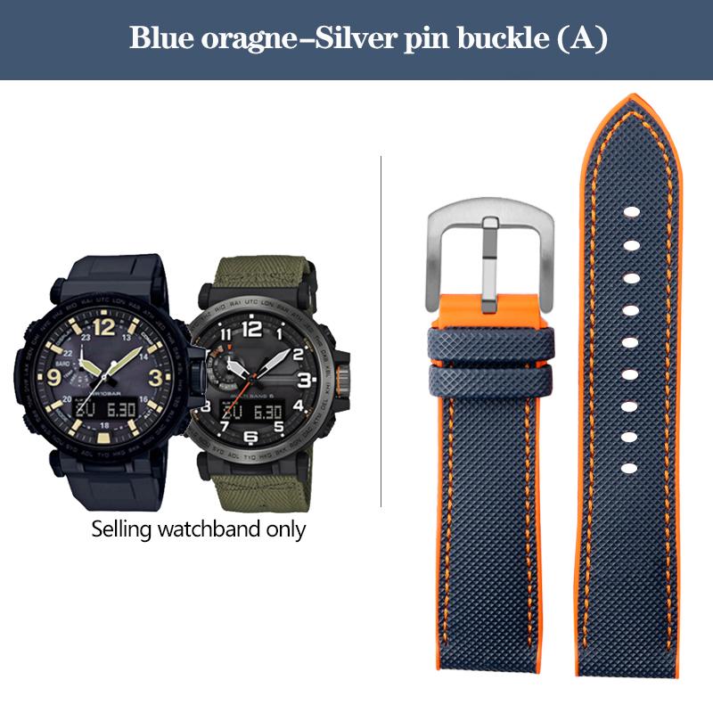 Correa de Reloj de Nylon con Fondo de Goma para la Serie Casio PROTREK PRG-600YB PRG-650 PRW-6600 Correa Deportiva de Lona y Silicona 24mm