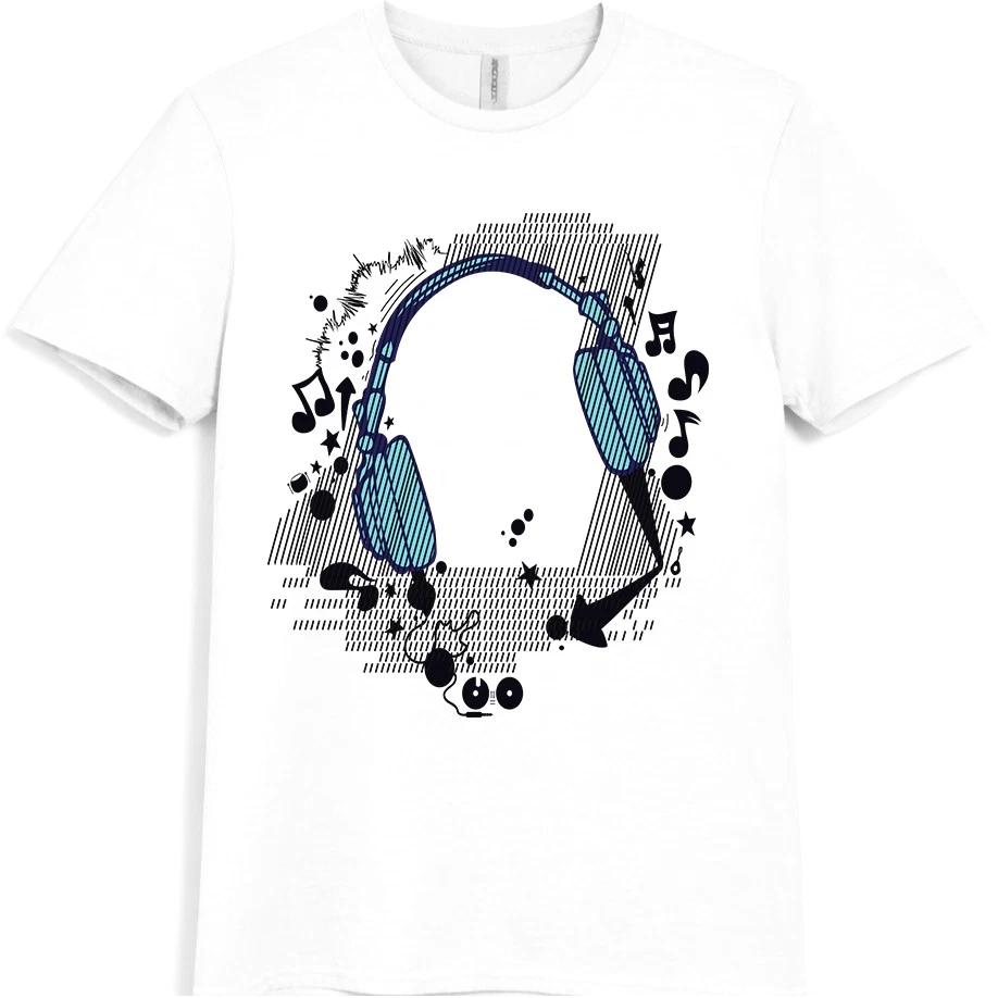 Headphones T Shirt Music Lover DJ Gamer Audio Sound Wave Graphic Tee XS