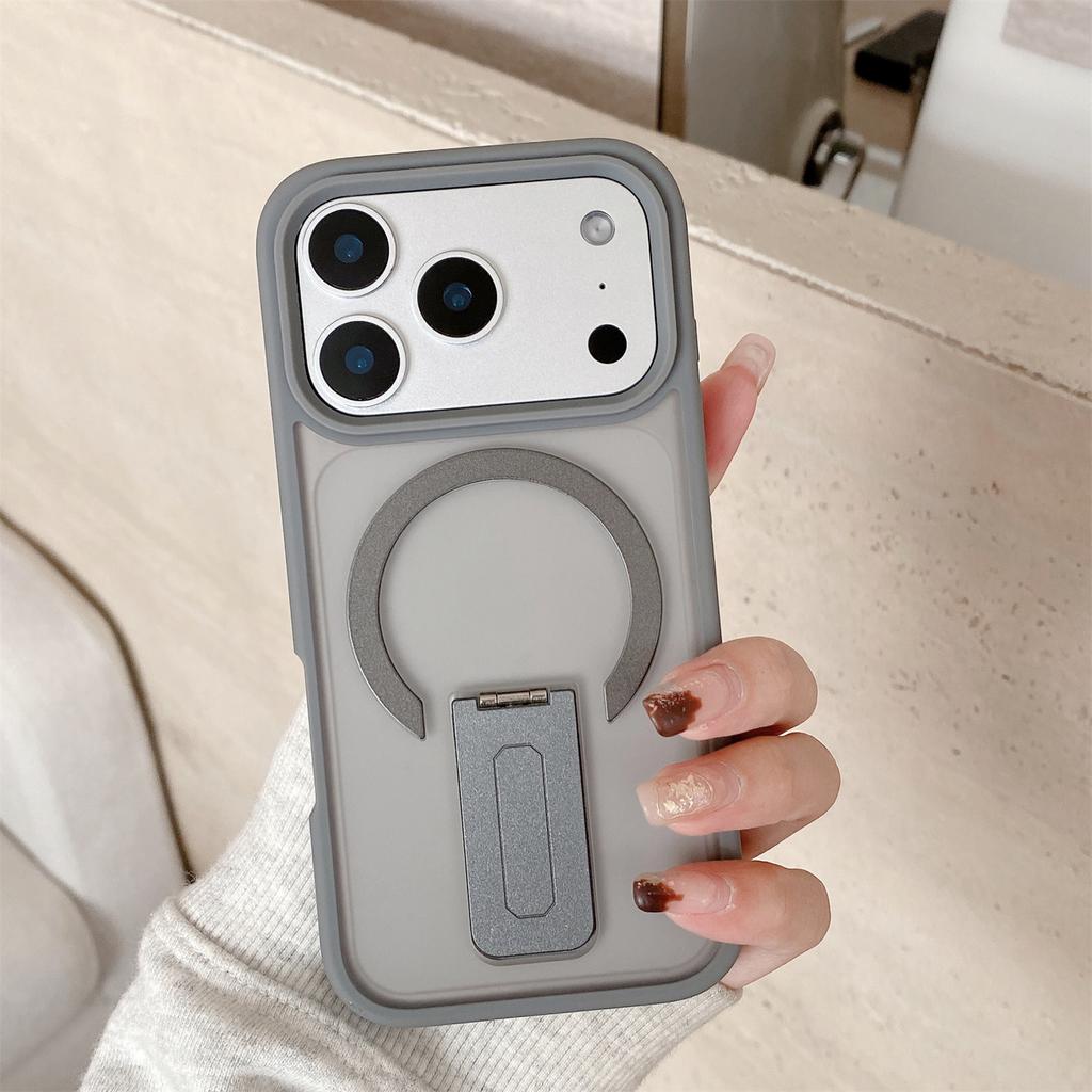 For iPhone 17 16 15 14 13 12 11 Pro Max Plus Cover Matte Clear High Quality Luxury Magsafe Folding Stand Magnetic Phone Case