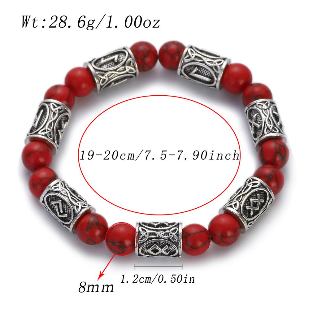 Viking Runes Bracelet for Men 8Mm Lava Obsidian Turquoise Beads Lucky Amulet Norse Jewelry Gift