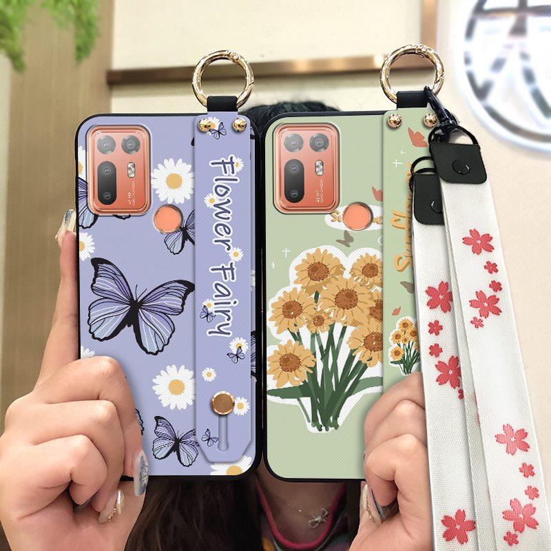 Back Cover Protective Phone Case For HTC Desire 20 Plus/D20+ Lanyard Kickstand Silicone Wrist Strap Oil Painting Ring